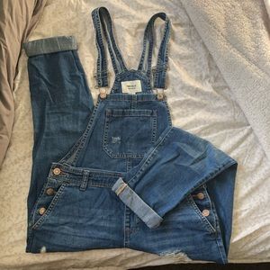 Forever 21 distressed denim overalls
